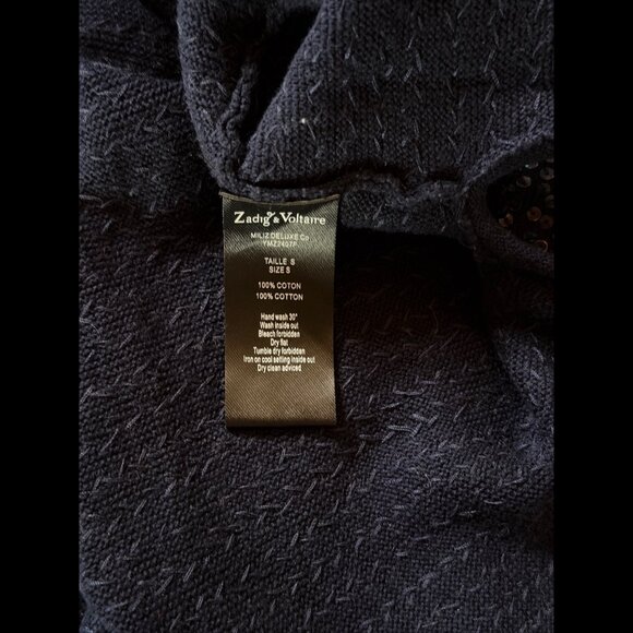 Zadig & Voltaire Cardigan Small Womens Blue Deluxe Collection Open Front Sequin - Picture 7 of 7